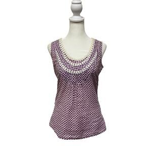 Tory Burch Purple White Cotton Sleeveless Blouse - Size 2